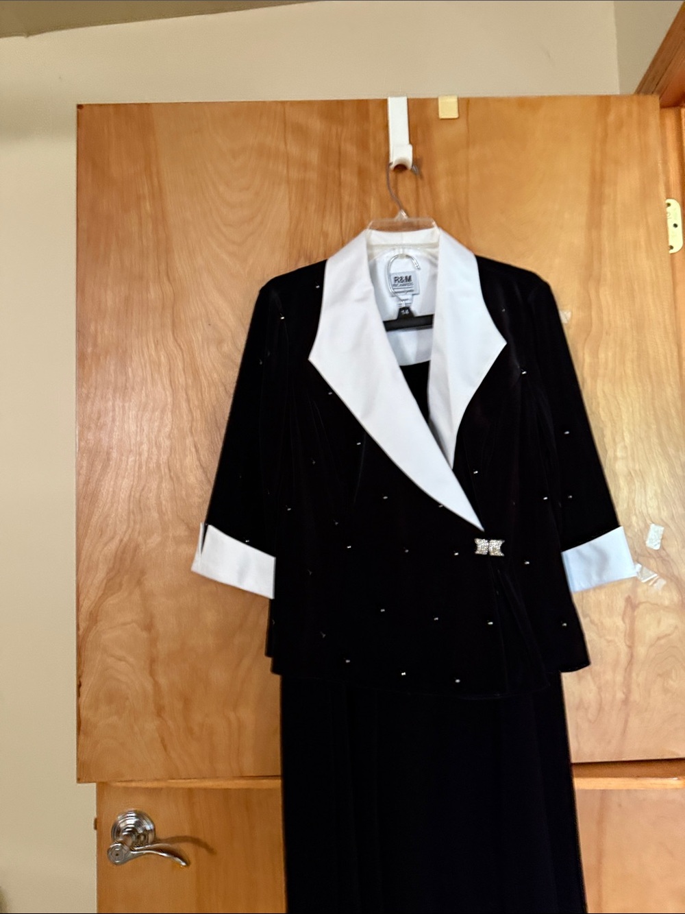 Black Velvet Skirt Set with White Contrast Collar and Cuff